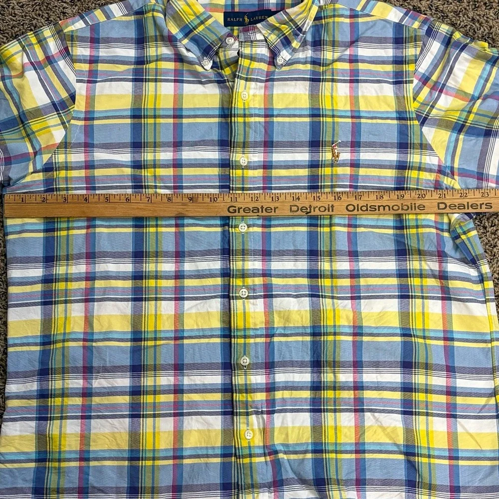 Polo Ralph Lauren Plaid Short Sleeve Button Down Shirt Men's Large Yellow Blue